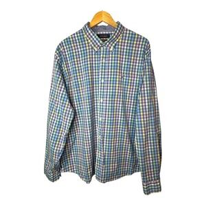 Crown & Ivy Classic Fit Plaid‎ Long Sleeve Button Down Shirt Pastels Men's XXL